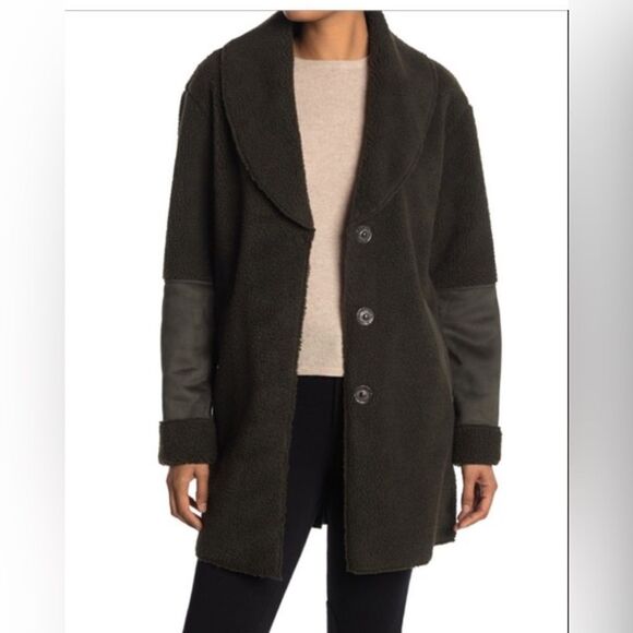 Kenzie Faux Shearling Shawl Collar Coat M. NWT - Picture 1 of 12